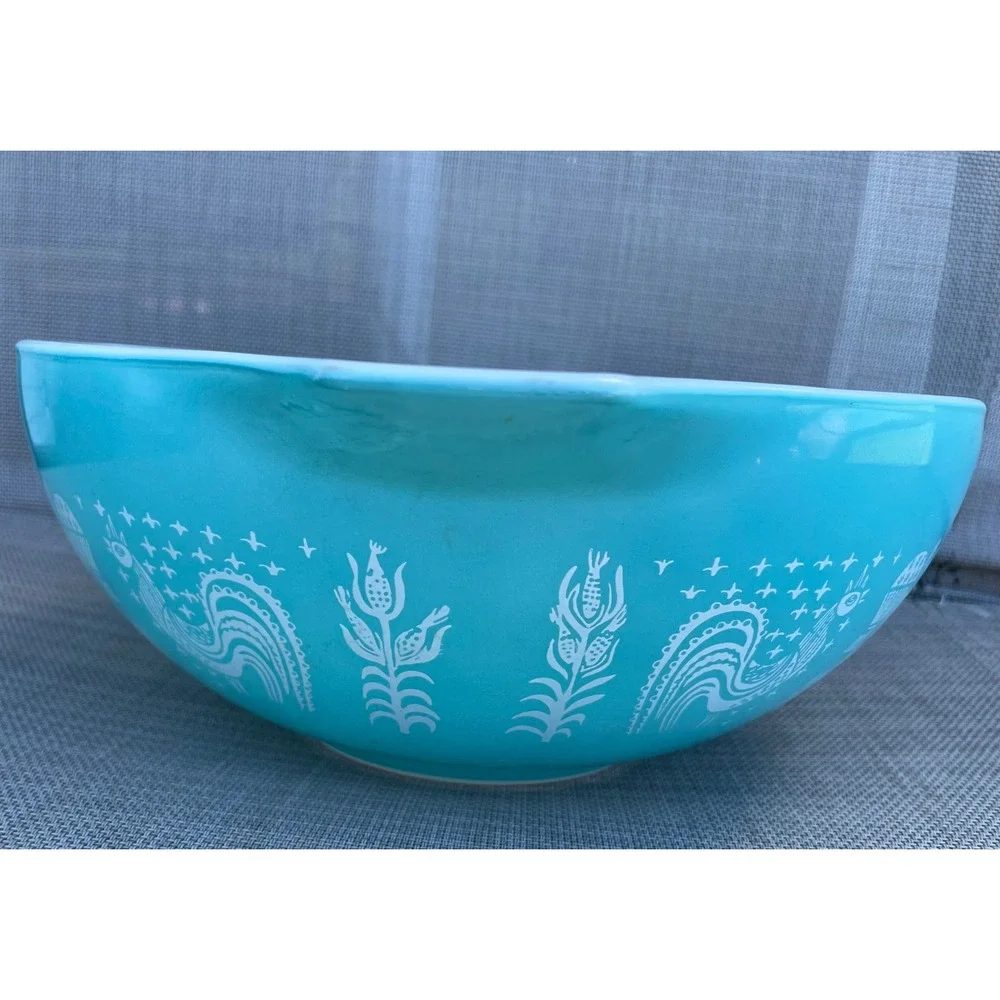 Pyrex Mixing Bowl Butterprint Turquoise Blue White Excellent Cinderella 444 4qt